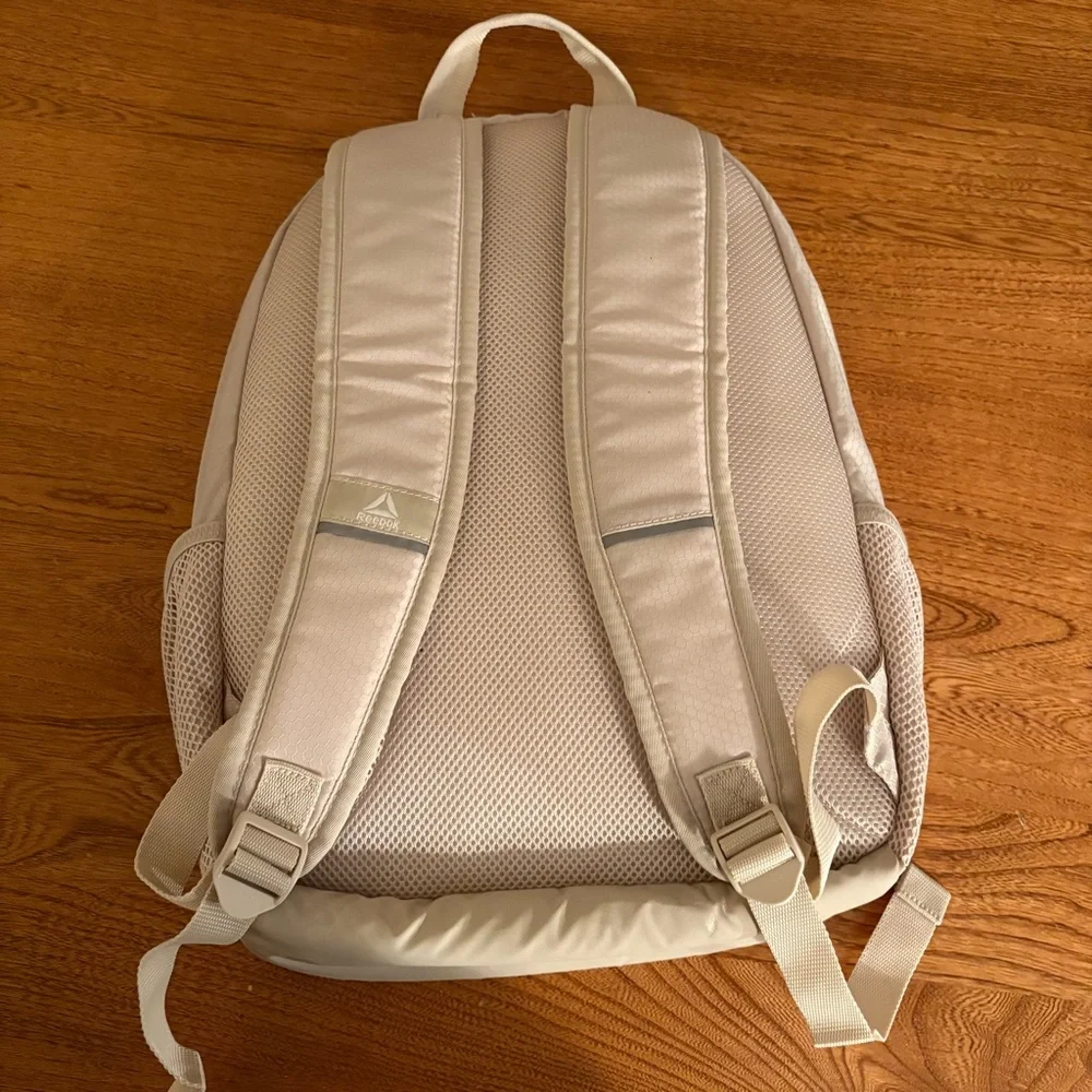 Reebok Adult Laptop Paige Backpack Iridescent Logo, Pumice Stone, Tan Cream Zip